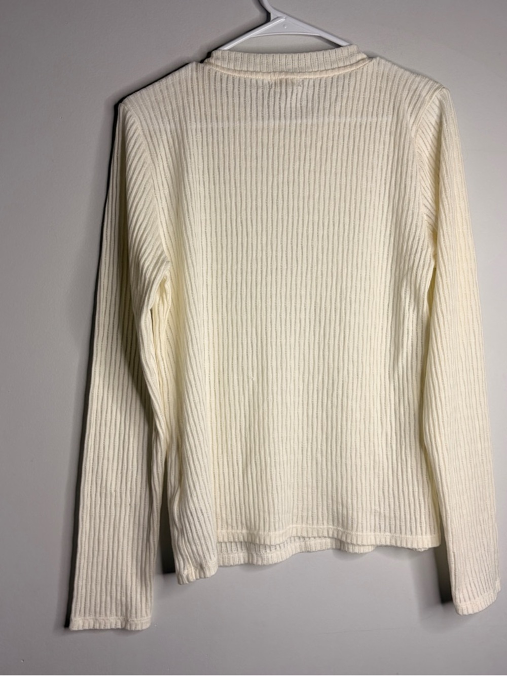 Pilcro Cream Ribbed Mesh Long Sleeve Top Large - Picture 2 of 6
